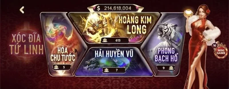 Xóc đĩa tứ linh đổi thưởng